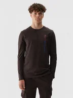 Koszulki sportowe męskie - Męski longsleeve z nadrukiem 4F 4FWAW24TLONM316 - brązowy - miniaturka - grafika 1