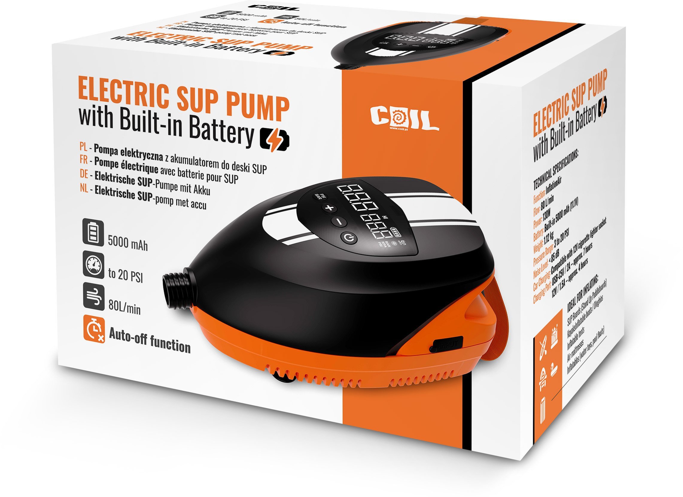 Coil pompka elektryczna do deski sup z akumulatorem do materaca szybka