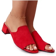 Klapki i japonki damskie - Zamszowe Klapki Na Obcasie Sergio Leone KL313 Czerwone - miniaturka - grafika 1