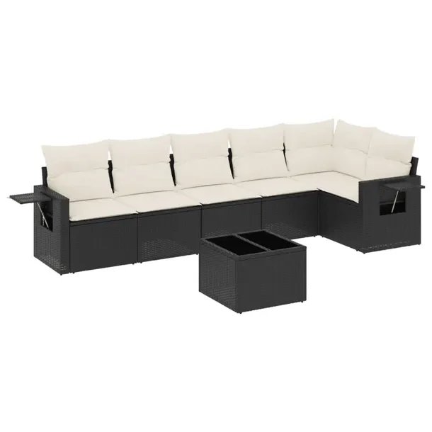 Zestaw mebli ogrodowych modułowych czarny rattan PE z poduszkami 62x62x69