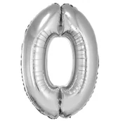 Balony i akcesoria - GoDan Balon foliowy cyfra 0, 14", srebrna FG-C35S0 - miniaturka - grafika 1
