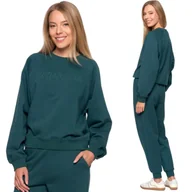 Spodnie sportowe damskie - ZESTAW KOMPLET DRES DAMSKI BLUZA Z NAPISEM SPODNIE DRESOWY MORAJ 2XL GREEN - miniaturka - grafika 1