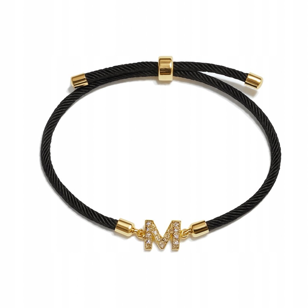 Bransoletka z Literką M Cyrkonie Czarna z Kolorem Złotym Regulowana