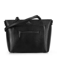 Torebki damskie - Shopper ze skóry z kieszenią na przodzie czarno - grafitowy - miniaturka - grafika 1