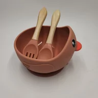 Zestawy naczyń dla dzieci - Miseczka z przyssawką silikonowa dla dziecka na przekąski łyżka widelec BLW #COOL_ITEMS - miniaturka - grafika 1