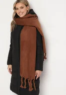 Apaszki i szaliki damskie - Brązowy Szalik Wykończony Frędzlami Nomilia - miniaturka - grafika 1