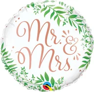 Wesele i ślub - Balon foliowy RND, Mr&Mrs Elegant Greenery, 18" - miniaturka - grafika 1