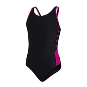 Stroje kąpielowe - Speedo Dziewczęcy kostium kąpielowy Boom Logo Splice Muscleback One Piece Swimsuit Czarny/elektryczny ró$89owy 116 812859B344 - miniaturka - grafika 1
