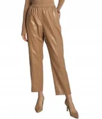 Spodnie damskie - BOSS ELEGANCKIE SPODNIE Z EFEKTEM SKÓRY W KOLORZE BEŻOWYM 34 J9A - miniaturka - grafika 1