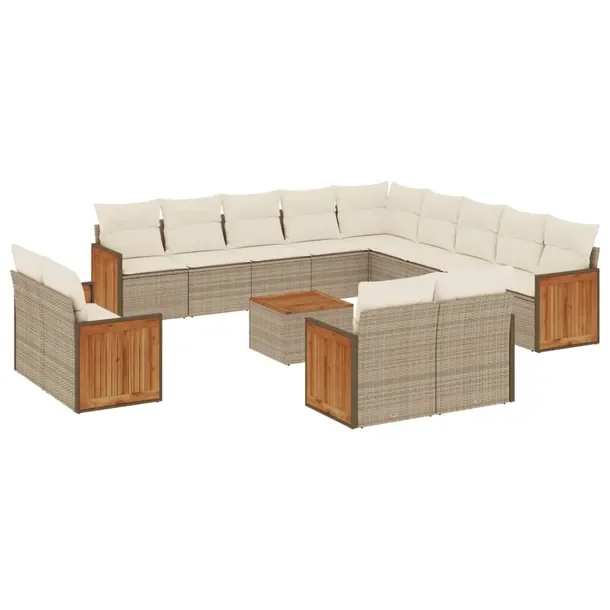 Zestaw mebli ogrodowych beżowy z poduszkami, rattan PE, 55-62 x 55-62 x 69