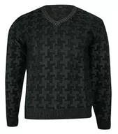 Swetry męskie - Sweter Czarny w Serek, Wzór Geometryczny, Dekolt V-neck, Elegancki -MAX SHELDON- Męski - Max Sheldon - miniaturka - grafika 1