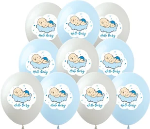 Balony gumowe z nadrukiem Hello Baby (10 szt.) - Baby shower i roczek - miniaturka - grafika 1