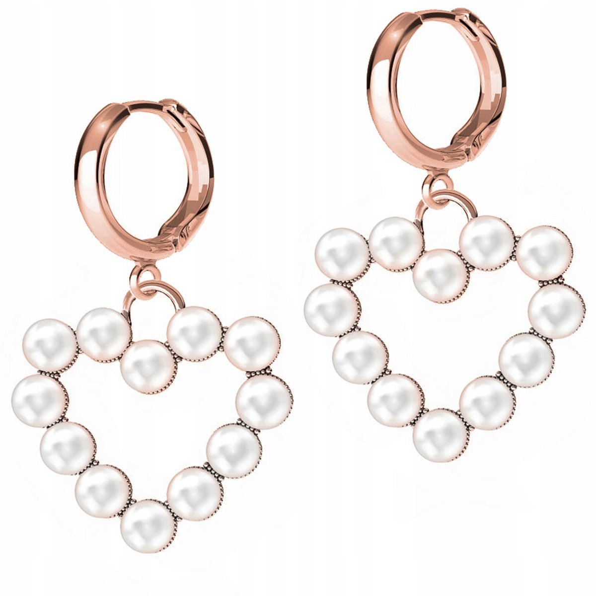 Kolczyki Pozłacane Serce z Białymi Perłami Biała Perła Serduszko SREBRO 925