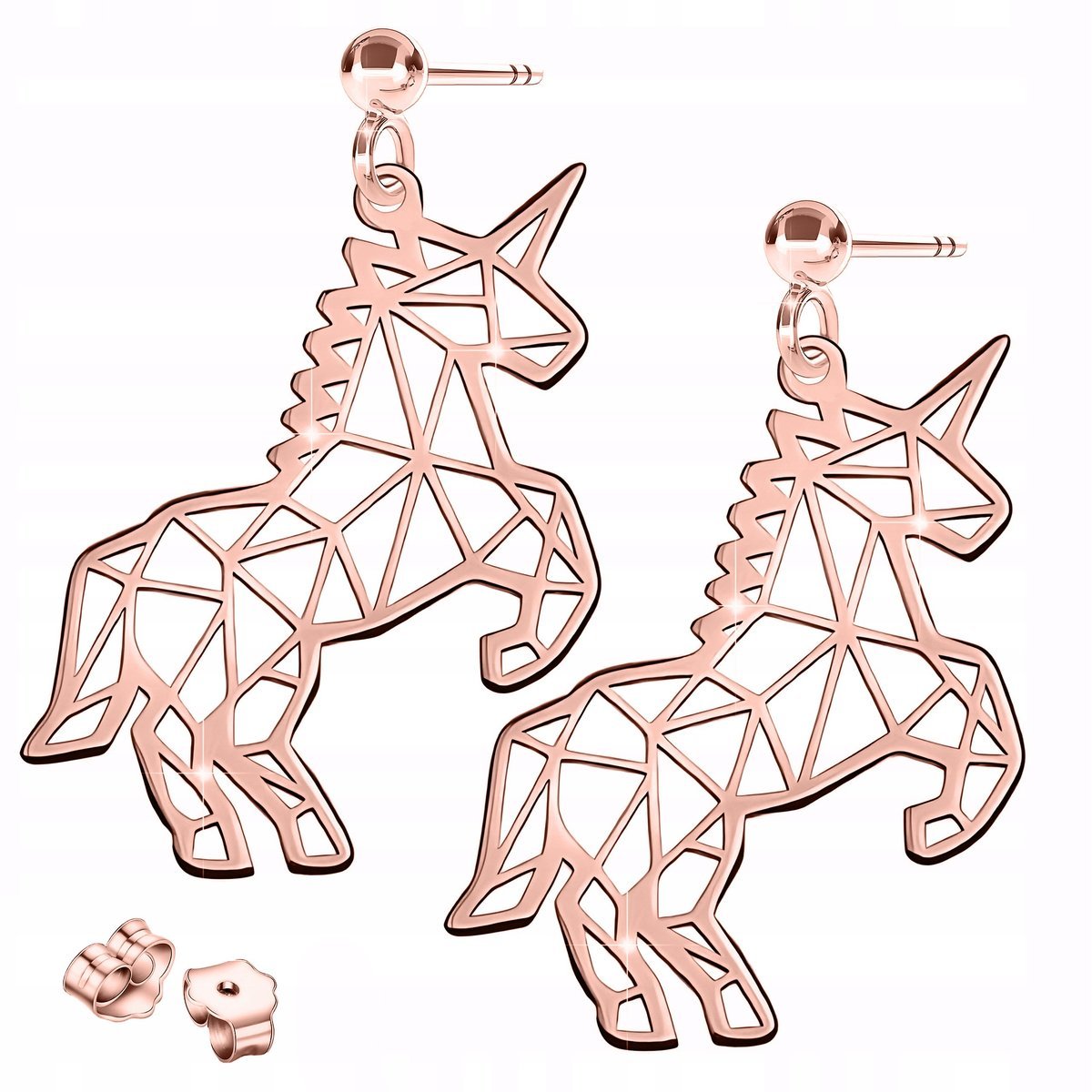 Kolczyki Pozłacane Jednorożce Blaszka Origami z Jednorożcem SREBRO 925