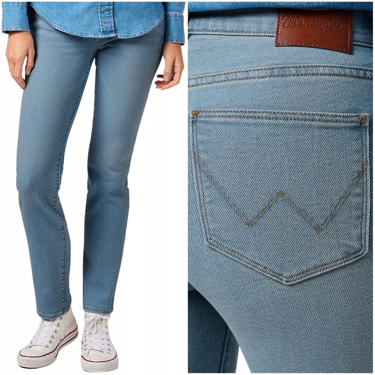 Wrangler SLIM Steamy jasne proste wysokie damskie spodnie jeansowe W31 L32