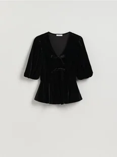 Reserved - Welurowa bluzka - czarny - Bluzki damskie - miniaturka - grafika 1