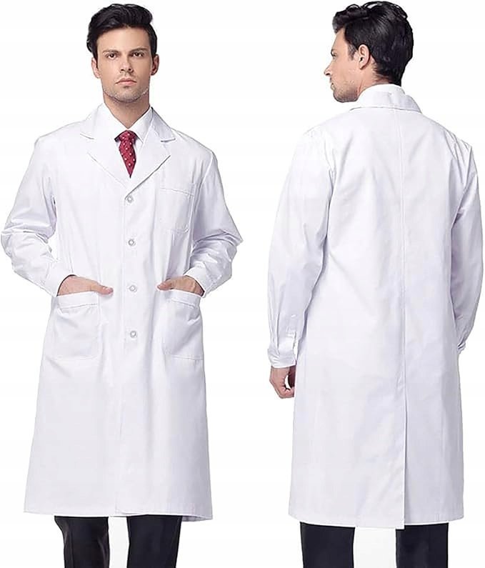 BIAŁY FARTUCH LABORATORYJNY MEDYCZNY NA STUDIA DŁUGI RĘKAW DŁUGI MEDYCZNY