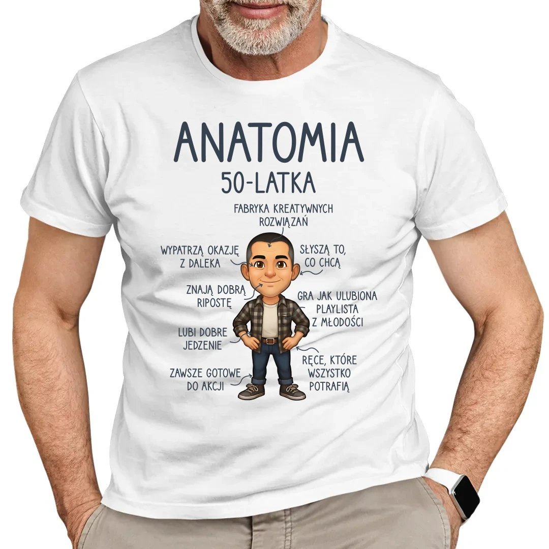 Anatomia 50-latka - męska koszulka na prezent z okazji urodzin Rozmiar L