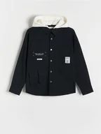 Bluzki dla chłopców - Reserved - Koszula oversize z kapturem - czarny - miniaturka - grafika 1