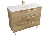 Szafki łazienkowe - Szafka Stojąca Z Umywalką ATHD 100 cm - Dąb Evoke Coast Mat - Uchwyty Złote Polerowane - miniaturka - grafika 1