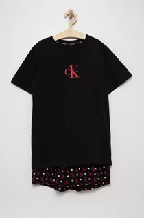 Piżamy damskie - Calvin Klein Underwear piżama bawełniana dziecięca kolor czarny z nadrukiem - grafika 1