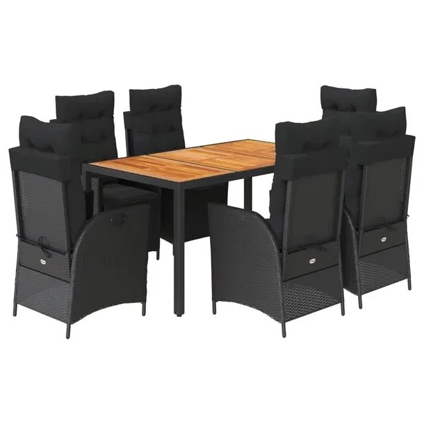 Zestaw mebli ogrodowych z rattanu PE - czarny, stół 150x90x75 cm, 6 krzes