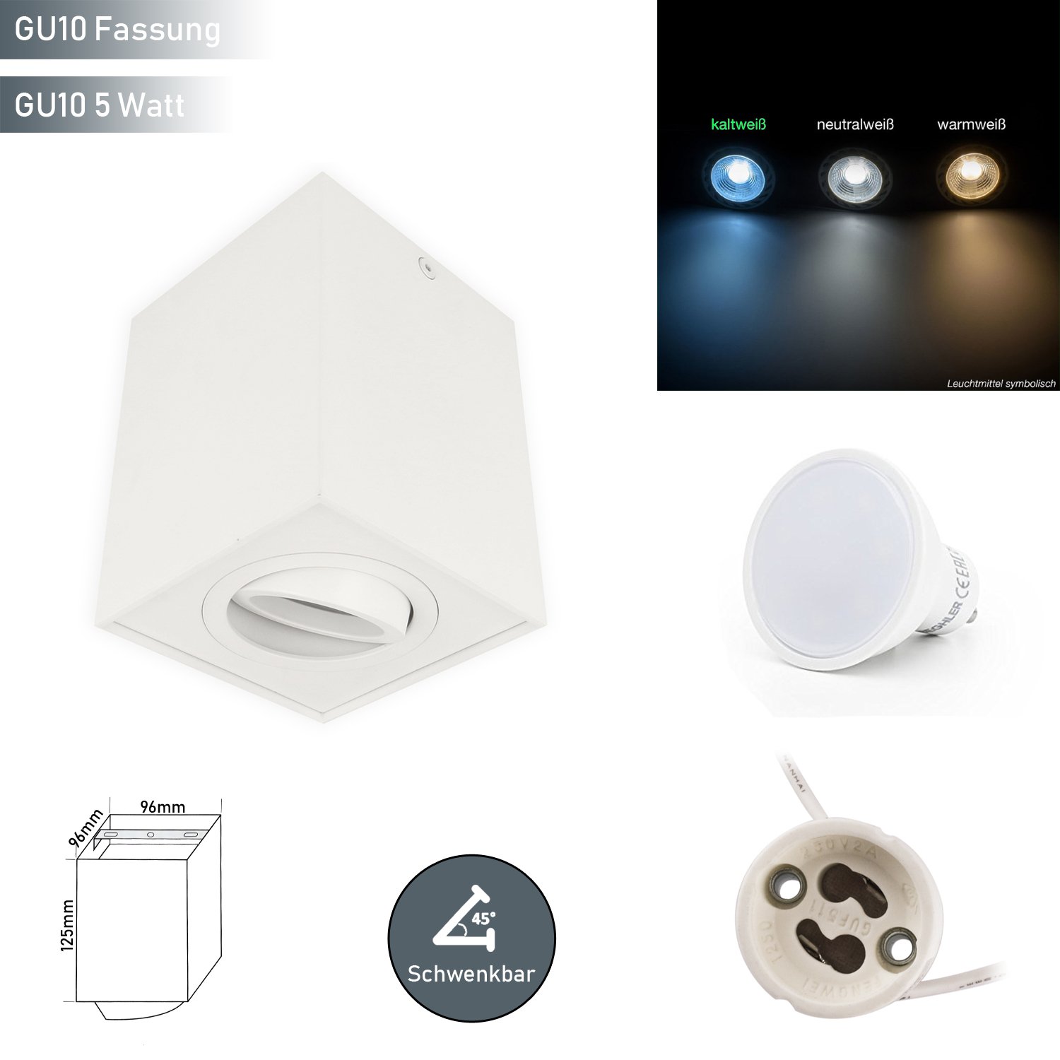 Lampa sufitowa liniowa LED CUBO reflektor natynkowy oprawa natynkowa reflektor obrotowy 45° kątowy biały wykonany z aluminium z gniazdem GU10 5W barwa światła chłodna biel