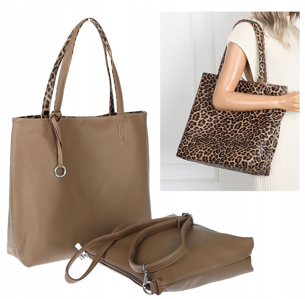 Torebka Damska dwustronna Shopperka 2w1 listonoszka modna WHTS932 Beżowa