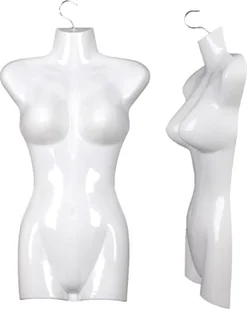 zestaw 2 damskich torsów - 72 cm plastikowy tors damski - górna część ciała z tworzywa sztucznego w kolorze białym - popiersie manekina - 2 części pół plastikowego ciała damskiego - figurka manekina - manekin z haczykami - Manekiny wystawowe - miniaturka - grafika 1