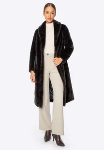 Długi damski płaszcz ze sztucznego futra ciemny brąz - Płaszcze damskie Długi damski płaszcz ze sztucznego futra ciemny brąz - Płaszcze damskie - miniaturka - grafika 1