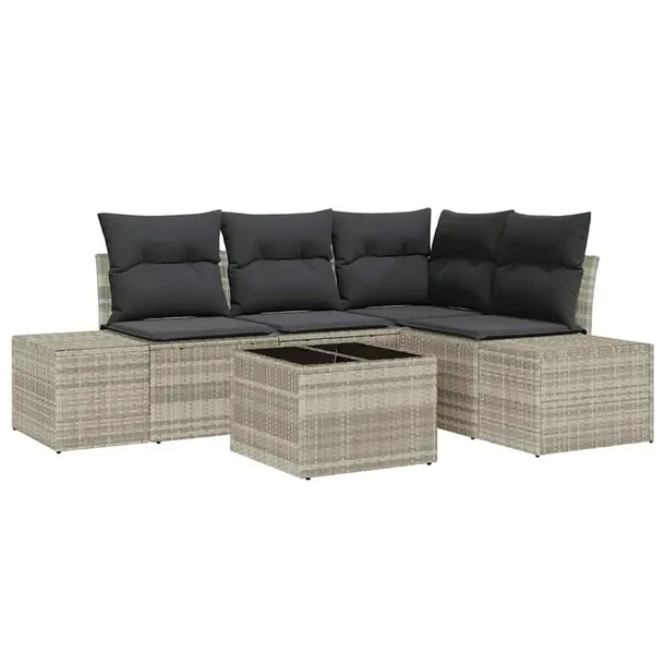 Zestaw Sof Ogrodowych Modularnych, Polirattan, Jasnoszary/Czarny, 5 Element