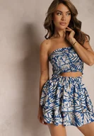 Komplety damskie - Granatowy Komplet Elastyczny Top bez Ramiączek Szorty High Waist z Gumką w Talii Tiloa - miniaturka - grafika 1