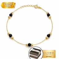 Bransoletki - BRANSOLETKA ZŁOTA 585 14K KÓŁKA DIAMENTOWANE CZARNE KAMIENIE 17 CM REGULOWANA - miniaturka - grafika 1