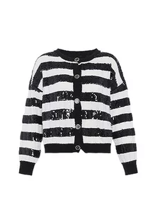 Swetry damskie - faina Damski mały pachnący cekinowy kardigan w paski czarny rozmiar XL/XXL, czarny, XL - grafika 1