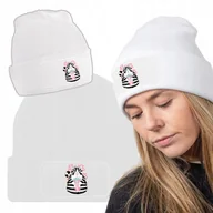 Czapki dla dzieci - Zimowa Wygodna Czapka Biała KOTY DZIECIĘCE Wzory - miniaturka - grafika 1