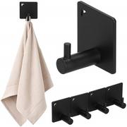 Półki łazienkowe - Wieszak łazienkowy 4 szt. haczyki na ręczniki aluminiowe czarne - miniaturka - grafika 1