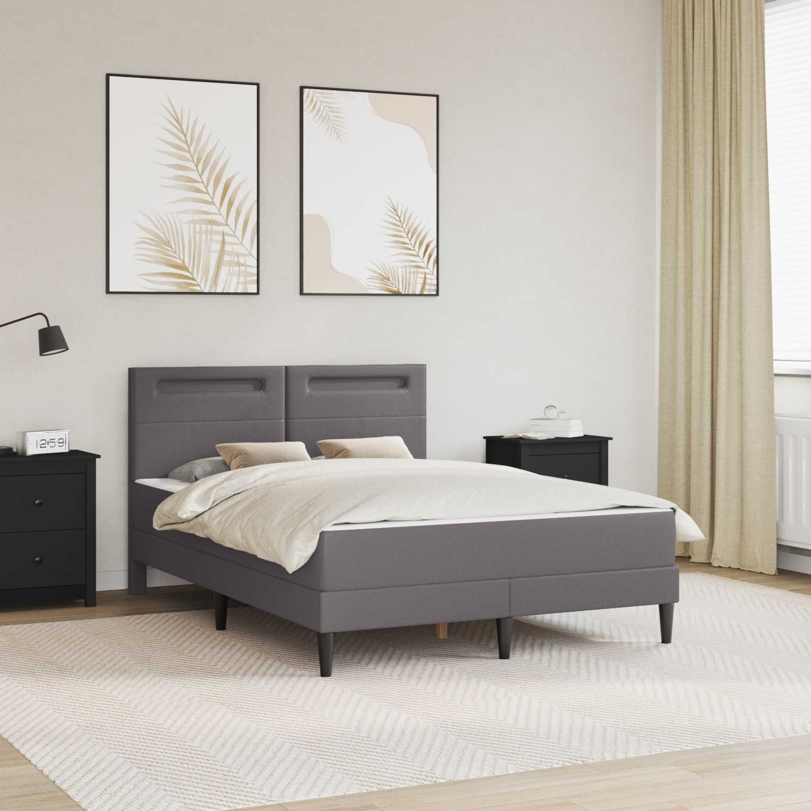 vidaXL vidaXL Ramka łóżka z paskami LED Szary 140 x 200 cm Ekoskóra