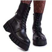 Botki damskie - Sergio Leone Skórzane Ocieplane Botki Na Platformie Czarne Telisa - miniaturka - grafika 1