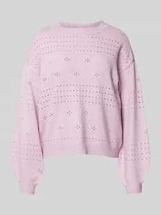 Sweter z dzianiny z haftem angielskim model ‘RIL’ - Swetry damskie - miniaturka - grafika 1