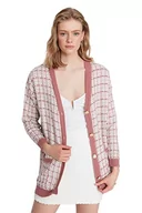 Swetry damskie - Trendyol Damski kardigan z dzianiny oversize z dekoltem w serek, różowy, M - miniaturka - grafika 1