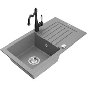 Zlewozmywaki z baterią - Mexen Pablo zlewozmywak granitowy 1-komorowy z ociekaczem i baterią kuchenną Carla, szary - miniaturka - grafika 1