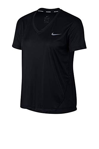 Nike W Nk Miler Top Vneck T-shirt damski czarny Black/Reflective Silver X-S