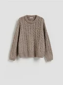Swetry damskie - Reserved - Sweter z warkoczowym splotem - brązowy - miniaturka - grafika 1