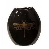 Wazony i flakony - Czarny wazon ceramiczny złoty nadruk ważki 16 cm - miniaturka - grafika 1