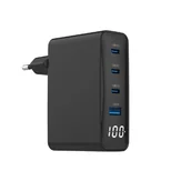 Zasilacze do laptopów - Gembird Ładowarka uniwersalna 100W GaN 1xUSB-A 3xUSB-C szybkie ładowanie LCD czarna TA-UC-PDQC100LCD-01-BK - miniaturka - grafika 1