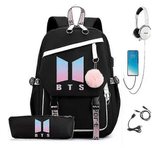 Korea Bts Plecak z portem USB Płócienna torba szkolna dla chłopców Dziewczęta Torba podróżna na co dzień Mochilas Wysokiej jakości prezenty Philipa... - Torebki damskie - miniaturka - grafika 1