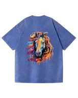 Koszulki i topy damskie - Damska koszulka oversize efekt sprania Kolorowy Koń Piękno Niebieska L - miniaturka - grafika 1