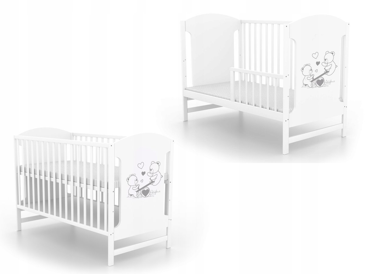 Łóżeczko z barierką 120x60 MIKI - Misie na huśtawce