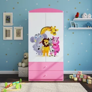 Szafy i szafki dla dzieci - Szafa dwudrzwiowa, do pokoju dziecka, babydreams, 90 cm, zoo, różowa - grafika 1