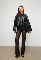 Spodnie damskie - Stradivarius Spodnie z cekinowymi haftami Czarny XL - miniaturka - grafika 1